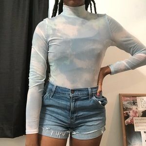 Long sleeve/mock neck mesh top